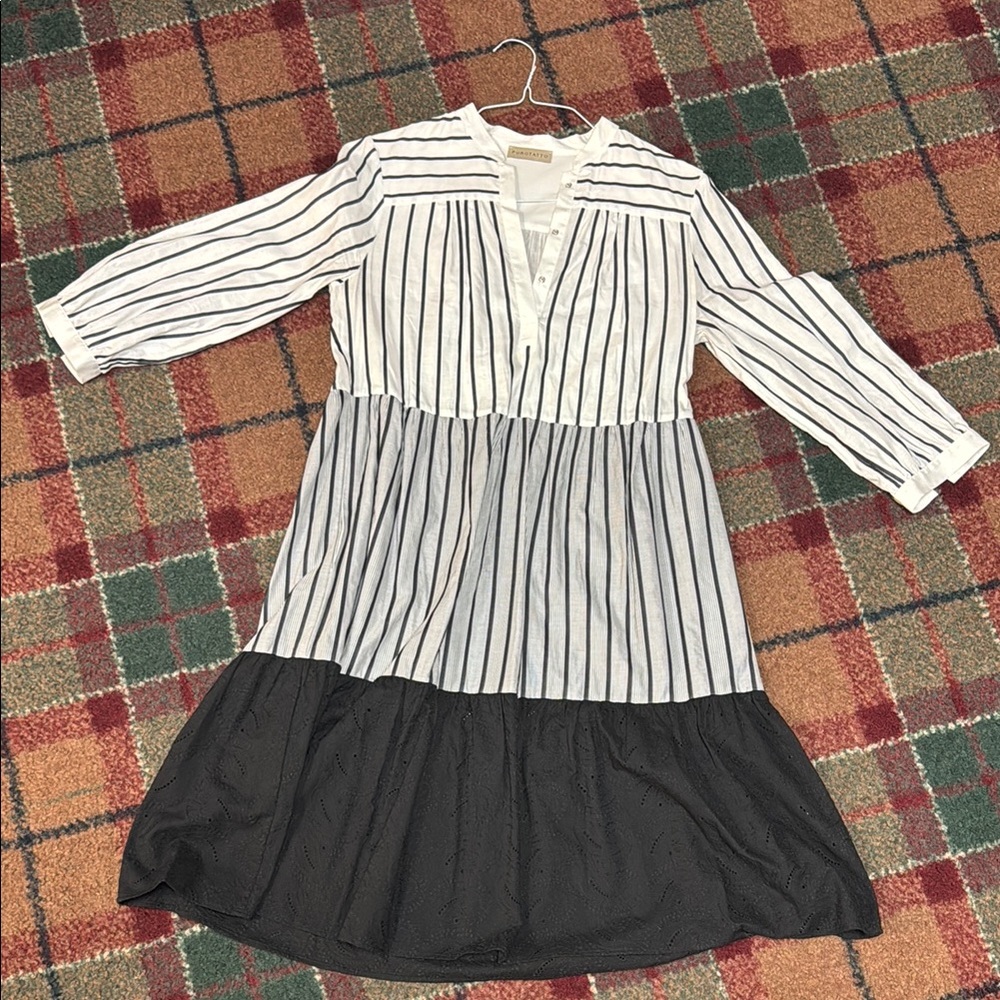 Striped Black & White Tiered Girls' Dress